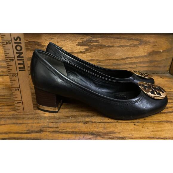 Tory Burch Amy Logo Pump Heels Shoes Womens Size 8.5M Black Leather Slip On - Picture 6 of 11
